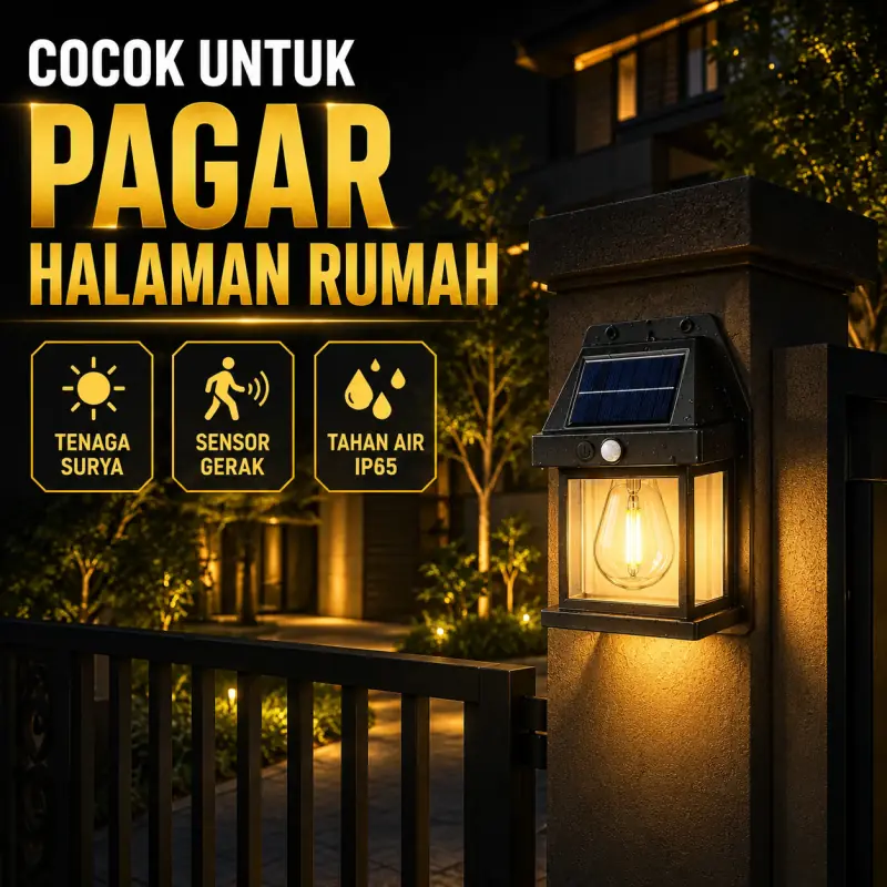 Cocok Untuk Pagar Halaman Rumah - Tenaga Surya, Sensor Gerak, Tahan Air IP65